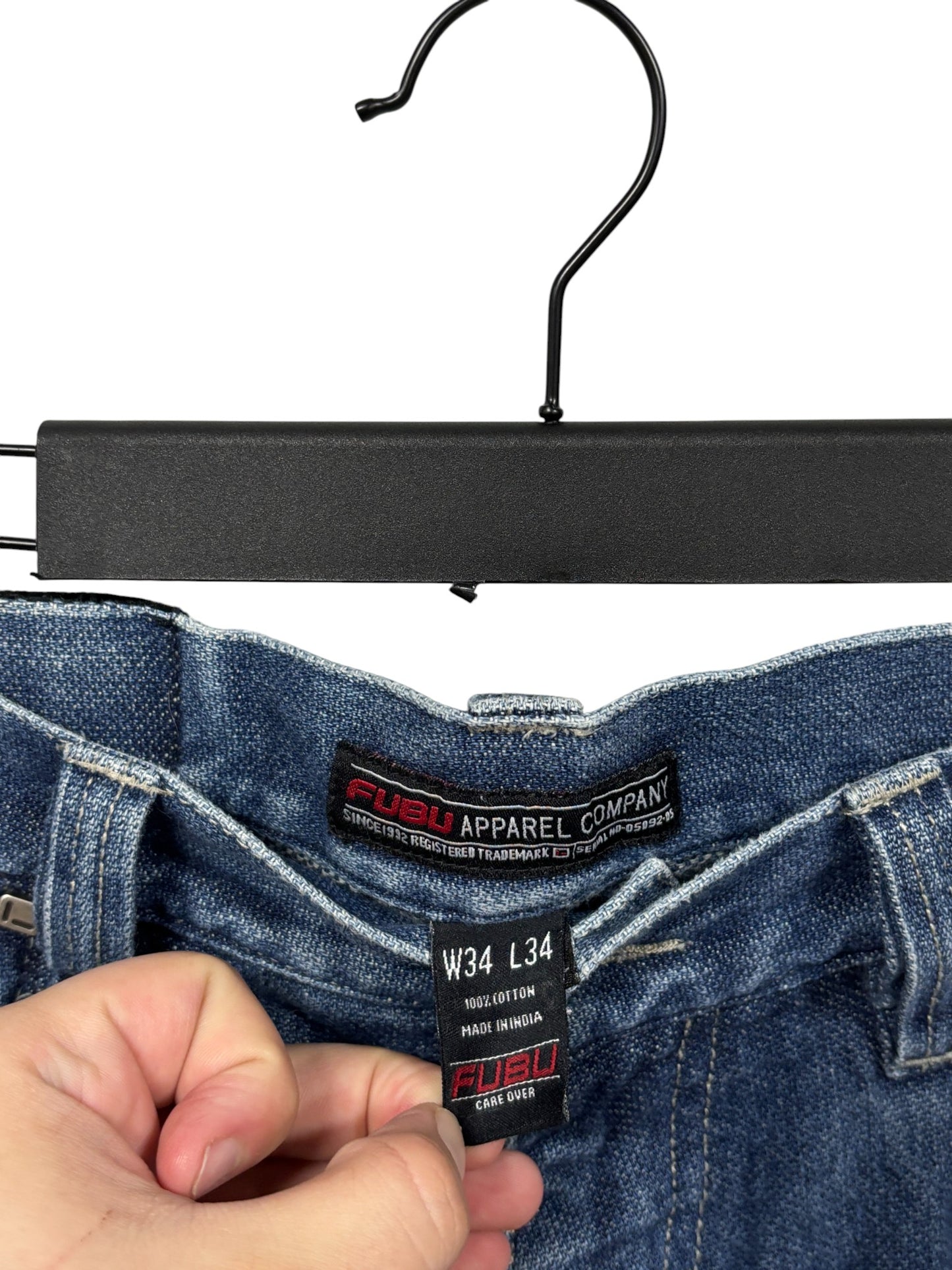 Vintage Y2K FUBU Denim Baggy Cargo Jeans Size 34x34