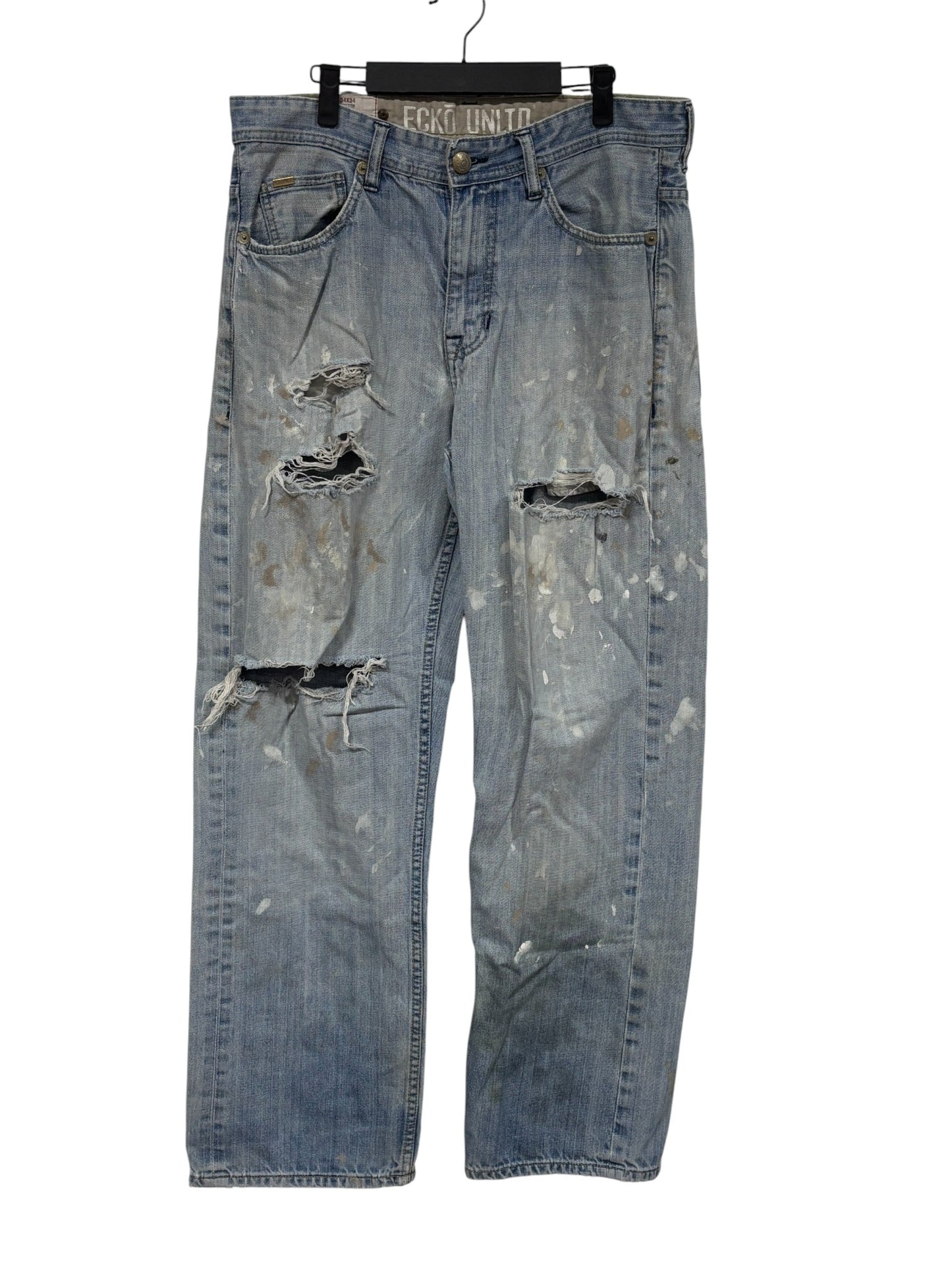 Vintage Y2K Ecko Unlimited Distressed Light Wash Denim Jeans Size 34x34