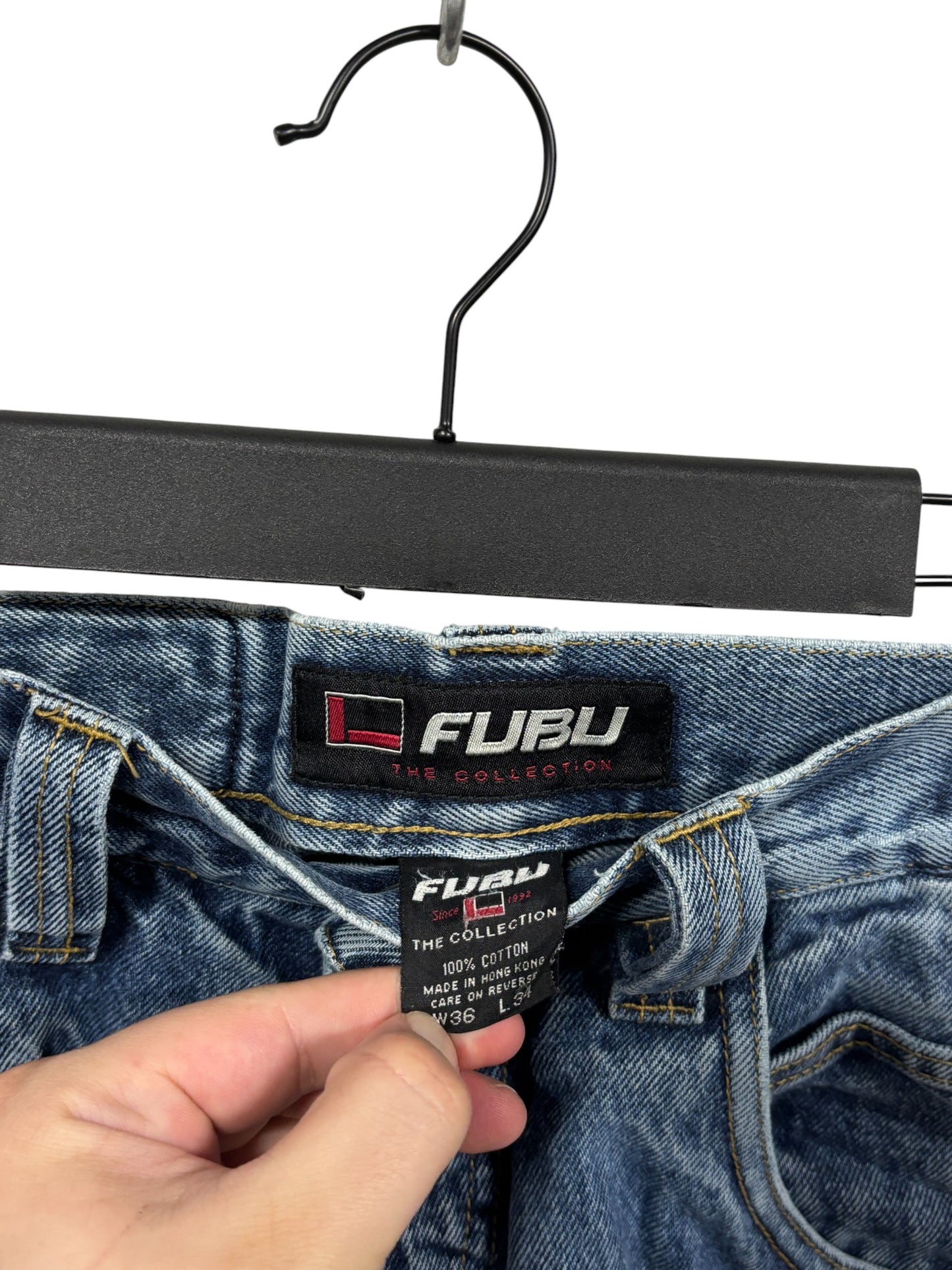 Vintage Y2K FUBU Denim Baggy Cargo Jeans Size 36x34