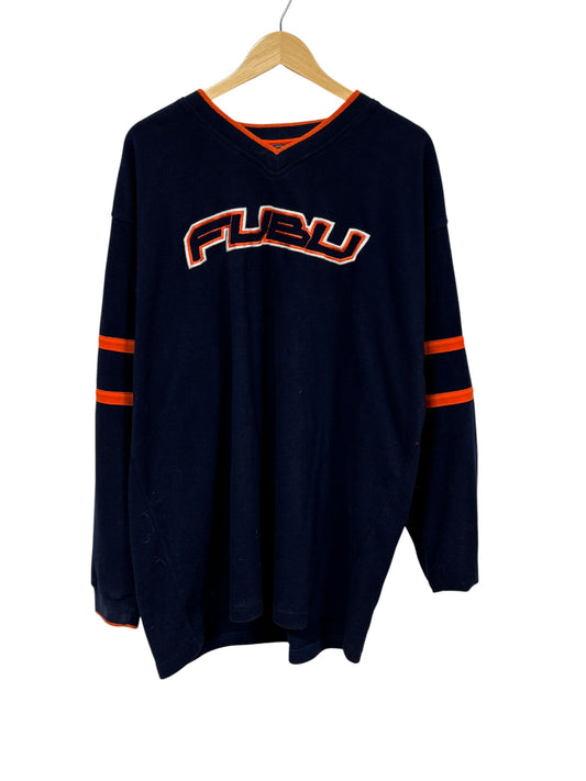 Vintage Y2K FUBU Spellout Navy Blue V Neck Sweater Size XL