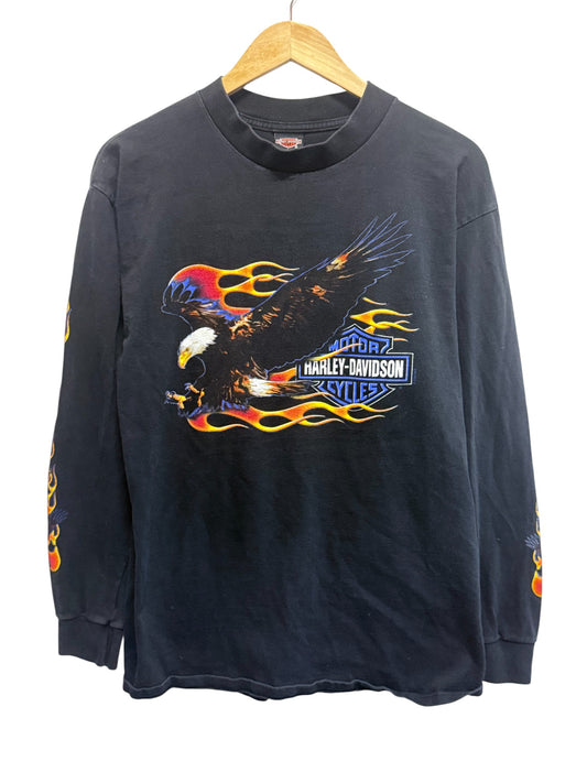 Vintage Harley Davidson Bald Eagle Flame Long Sleeve Biker Shirt Size Large