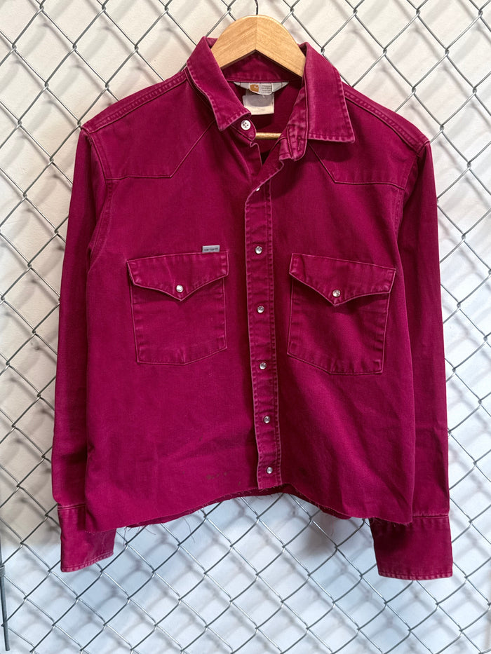 Vintage Carhartt Heavy Weight Red Button Up Western Work Shirt Size Large