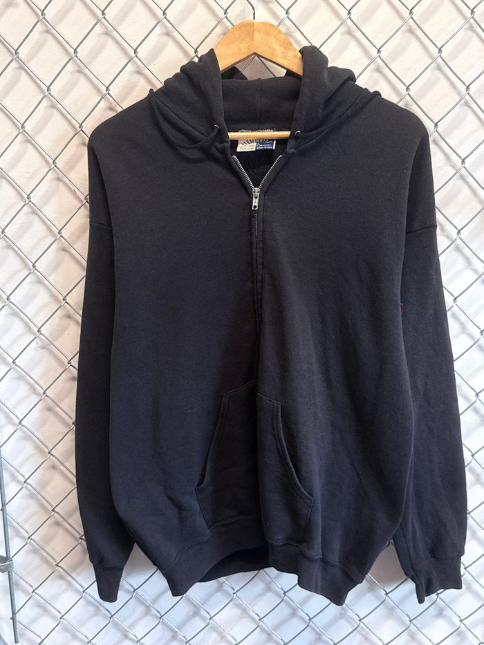 Vintage 90's Lee Sturdy Sweats Black Blank Zip Up Hoodie Size Large
