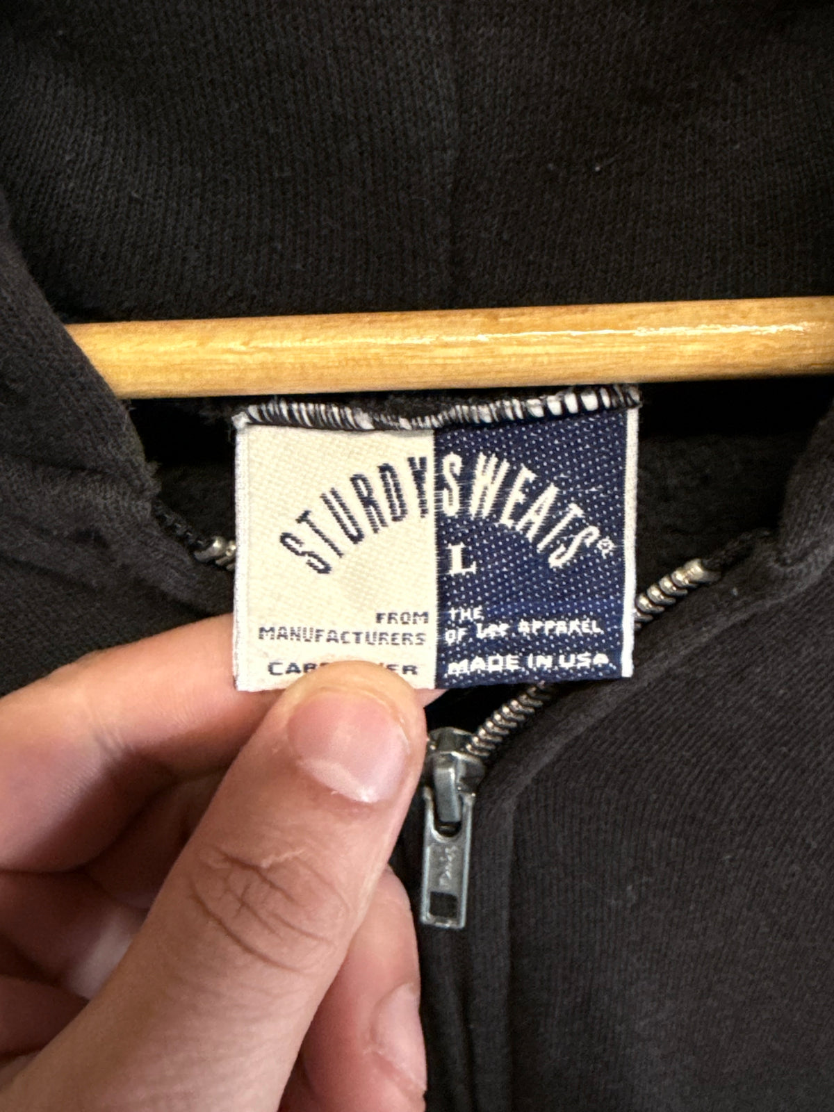 Vintage 90's Lee Sturdy Sweats Black Blank Zip Up Hoodie Size Large