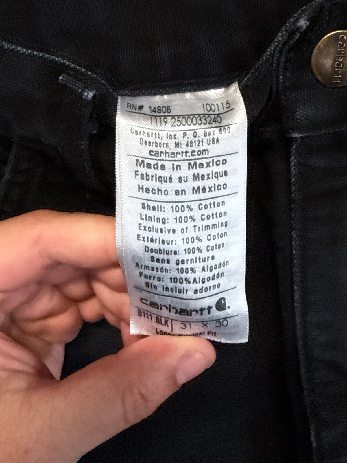 Carhartt Black Carpenter Pants Original Fit Size 30x28