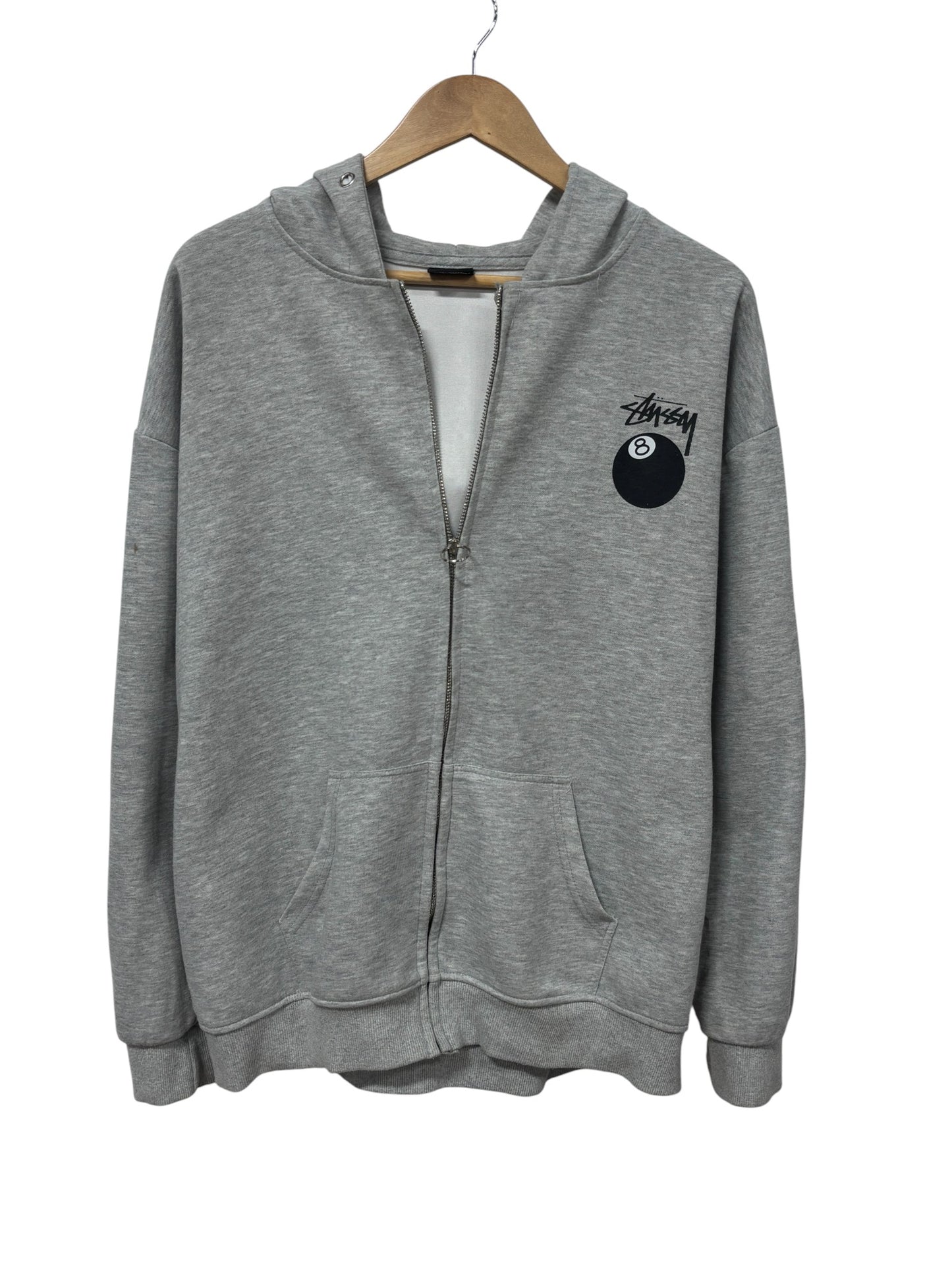 Stussy Bootleg 8 Ball Grey Zip Up Hoodie Size Medium
