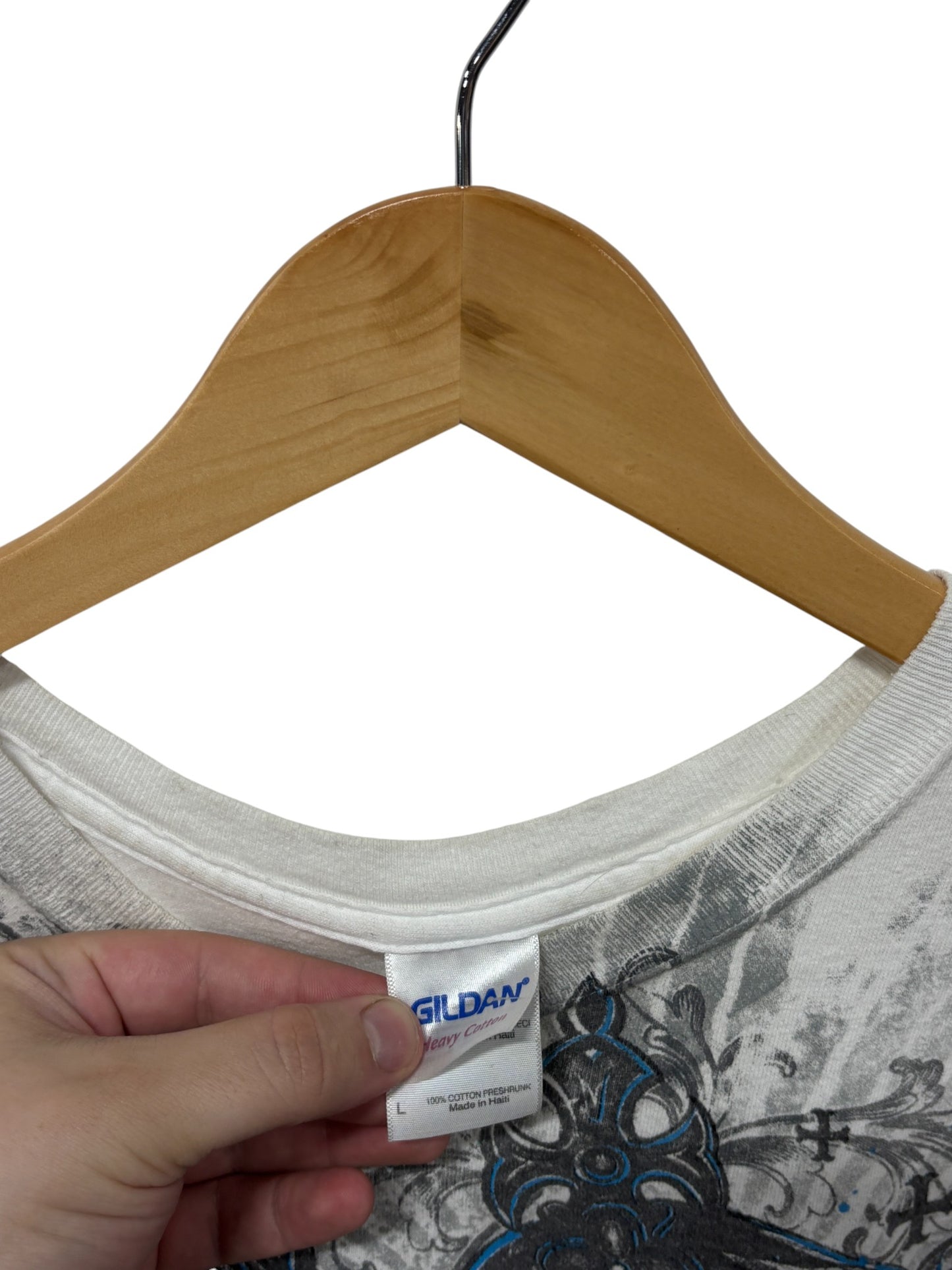 Vintage Y2K Affliction Style Skull Big Print Graphic Tee Size Large