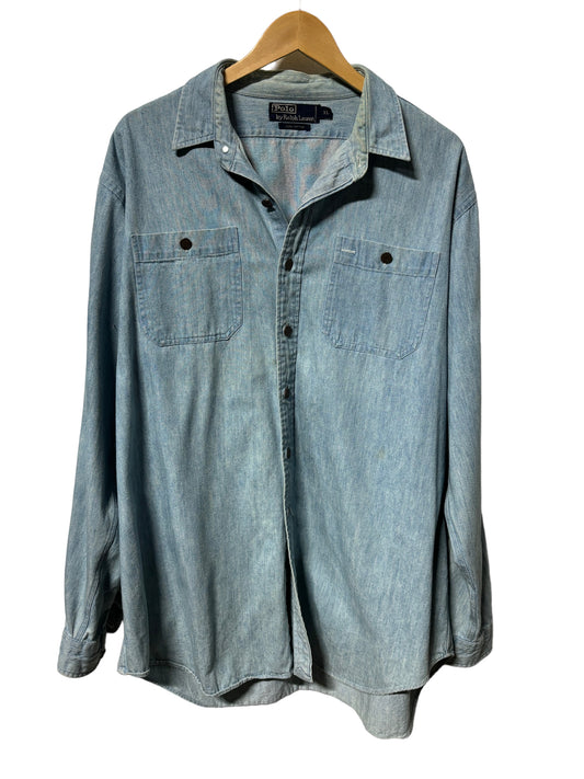 Vintage Polo Ralph Lauren Light Wash Denim Button Up Western Shirt Size XL