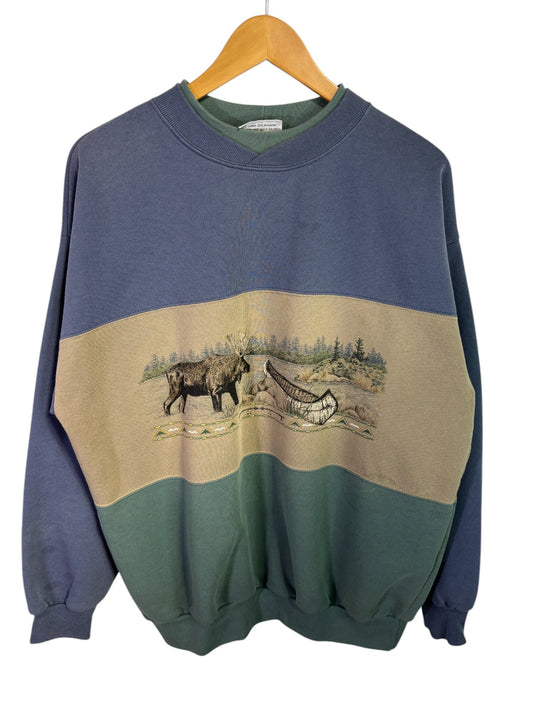 Vintage 90's Nature Elk Multi Color Crewneck Sweater Size XL