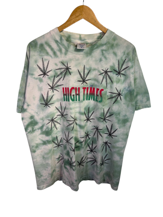 Vintage 90's High Times All Over Print Pot Leaf Graphic Tee Size XL