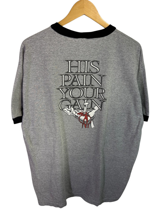 Vintage 90's Lord's Gym Jesus Parody His Pain Your Gain Tee Size XL