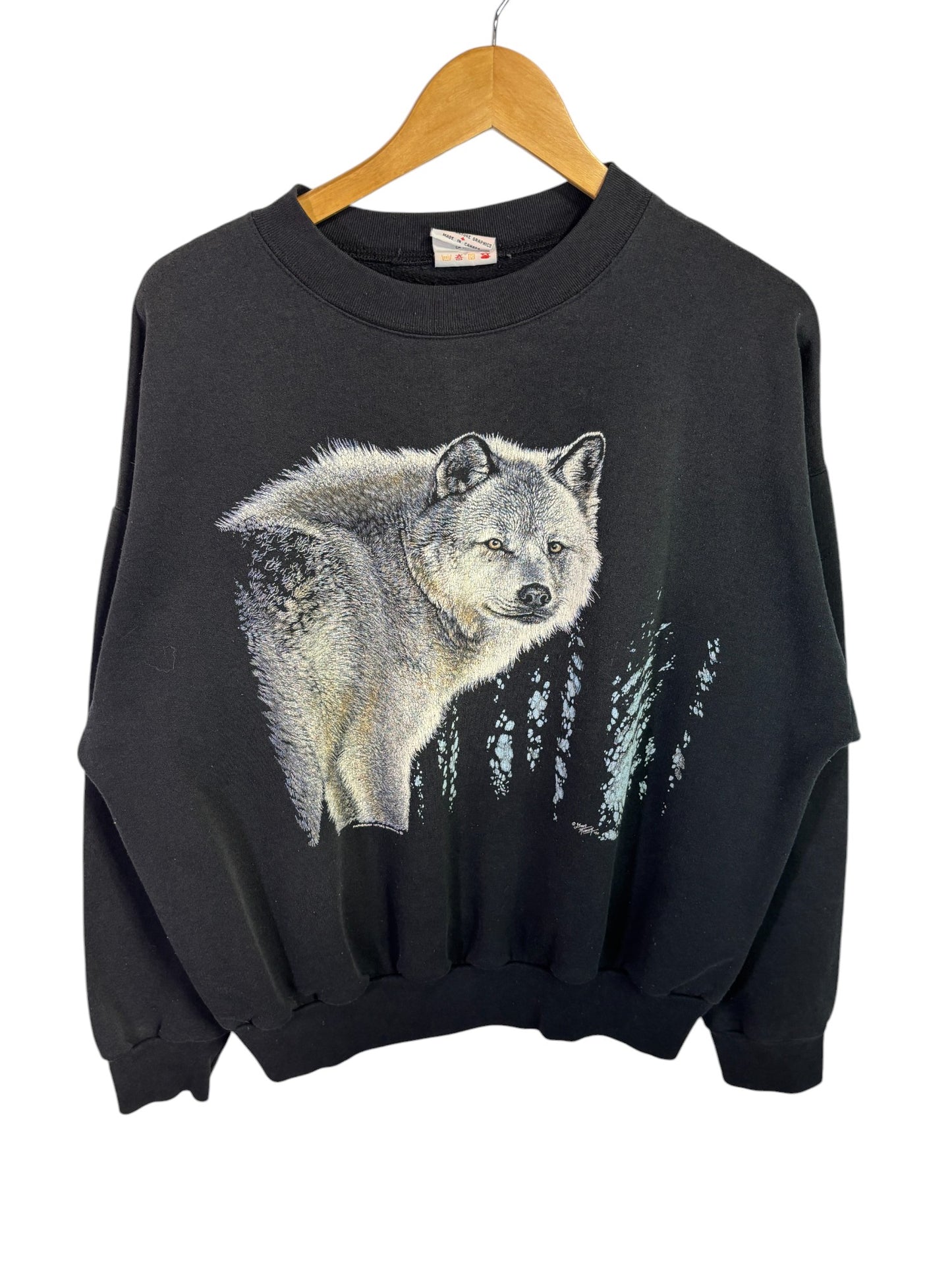 Vintage 90's Lone Wolf Nature Graphic Crewneck Sweater Size Large (Youth)