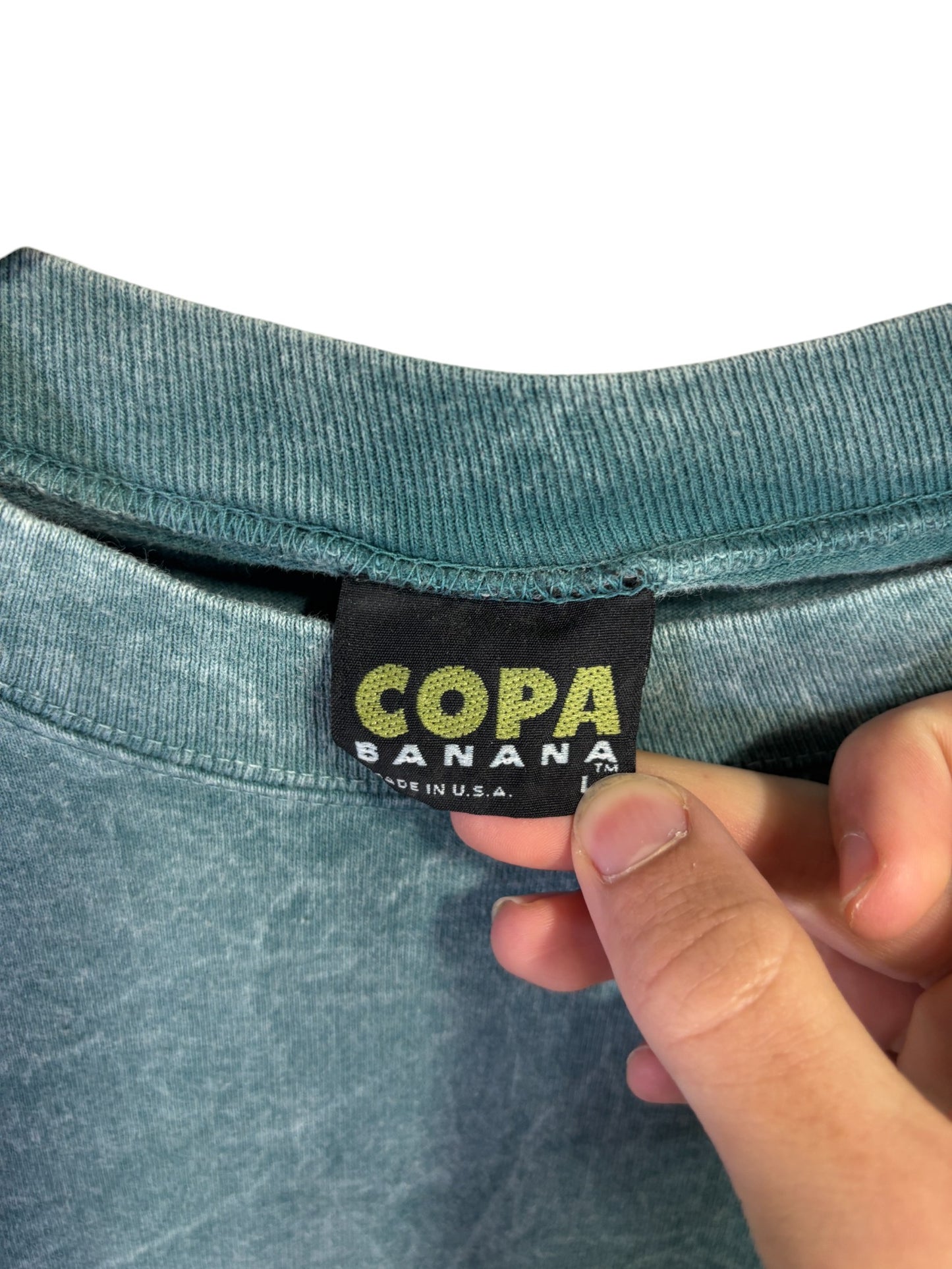 Vintage 90's Copa Banana Overdyed Blank Green Tee Size Large