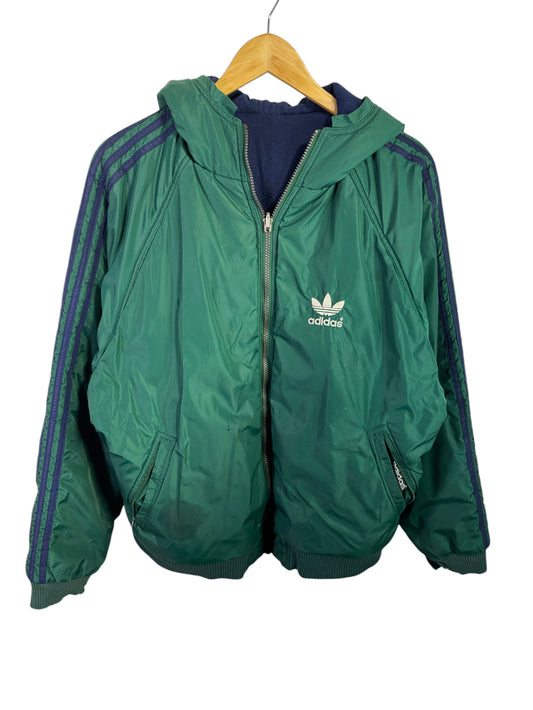 Vintage 90's Adidas Reversible Green Blue Striped Jacket Size Large