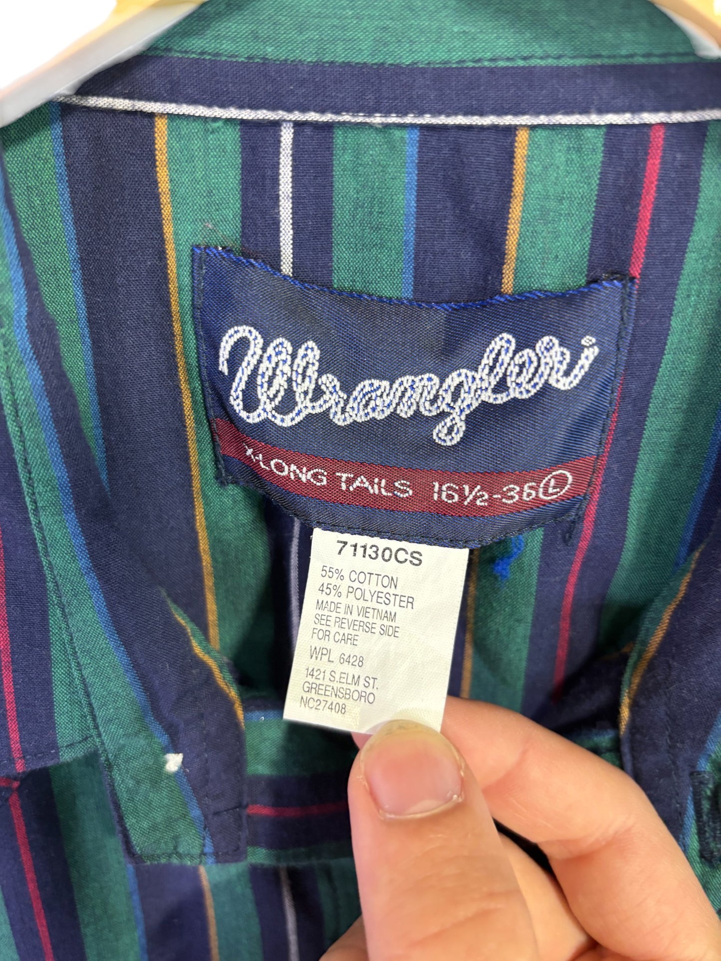 Vintage Wrangler Striped Pearl Snap Button Up Western Shirt Size Large