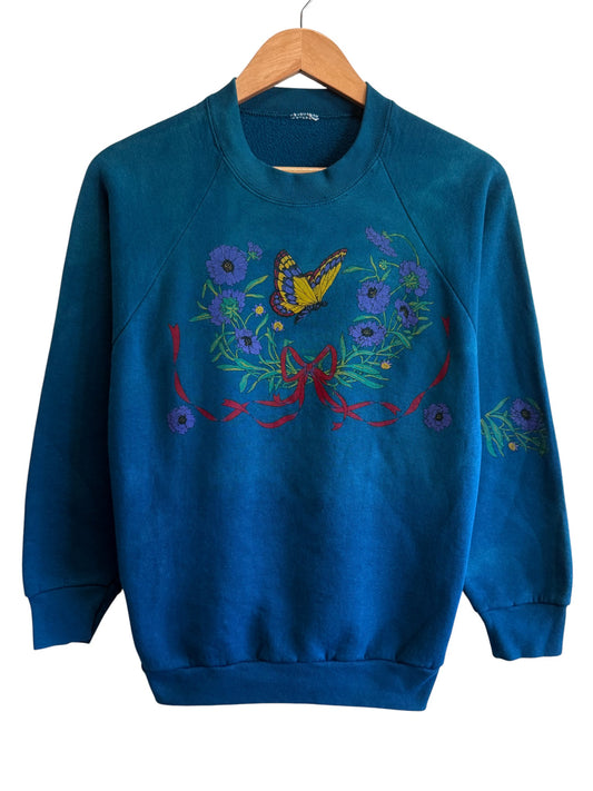 Vintage 90's Floral Butterfly Nature Graphic Sweater Size Medium