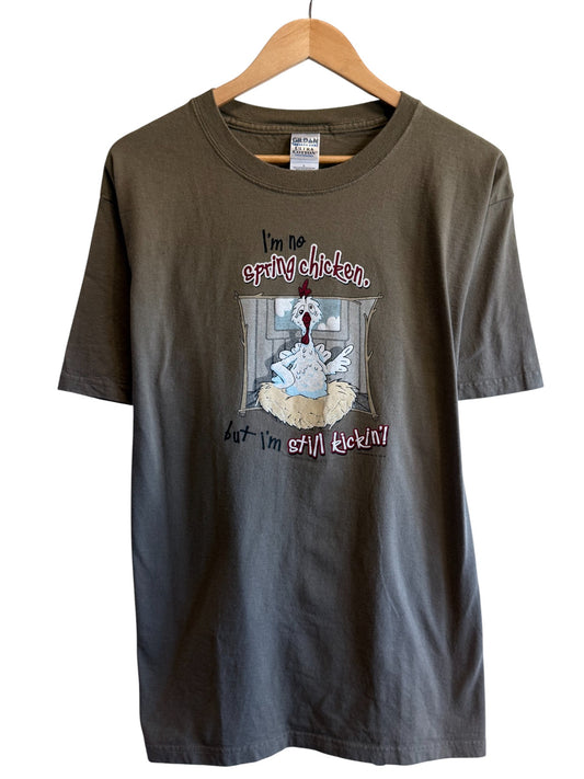 Vintage Y2K Spring Chicken Still Kickin Cartoon Tee Size Large