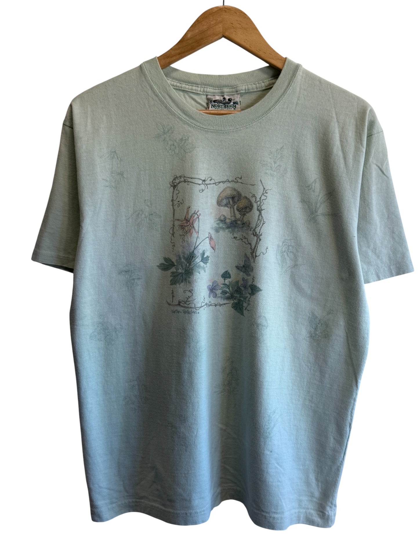 Vintage 90's Mushroom Wildflowers Nature Graphic Tee Size Large