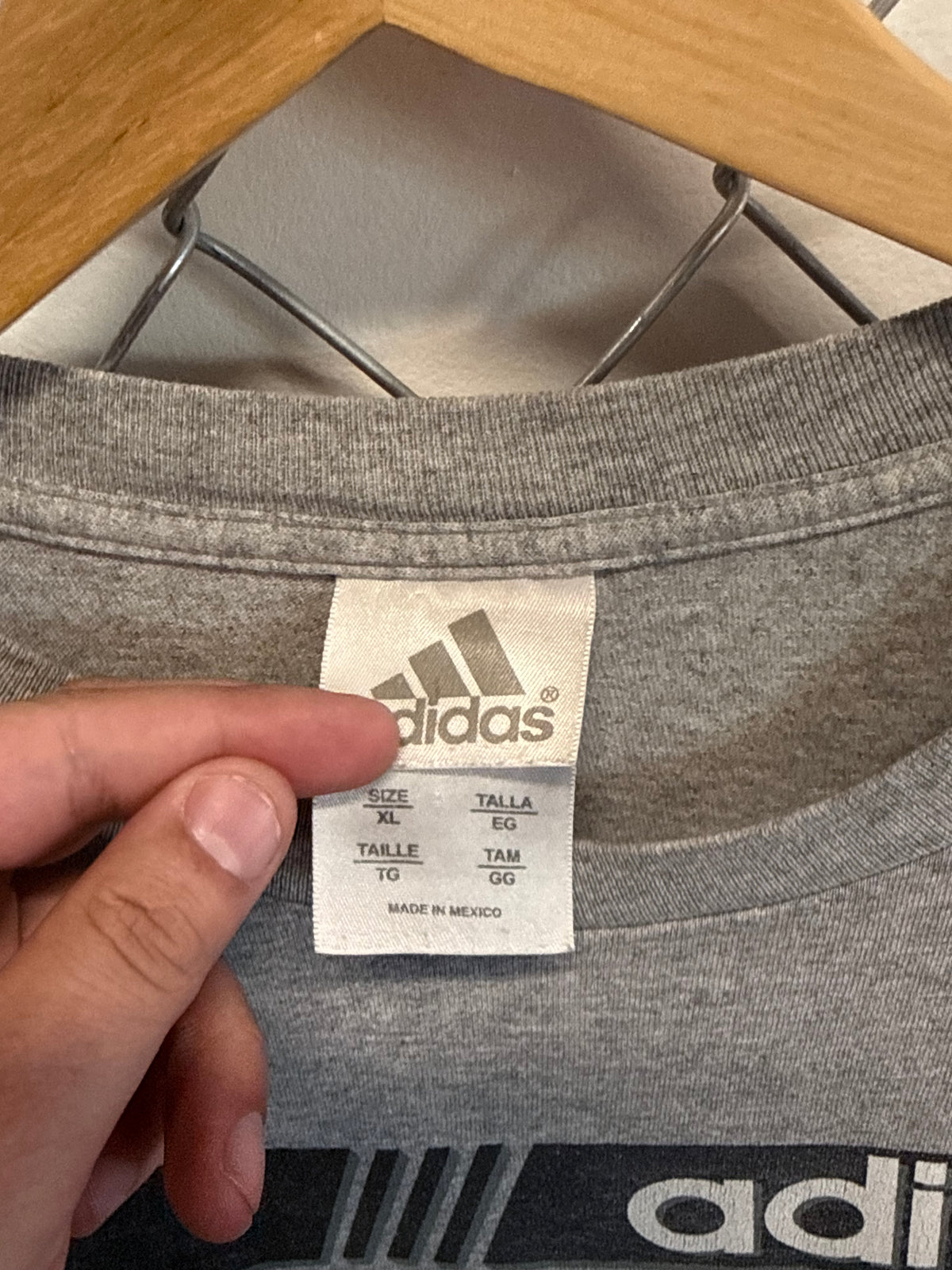 Vintage 90's Adidas Classic Spell Out Grey Tee Size XL