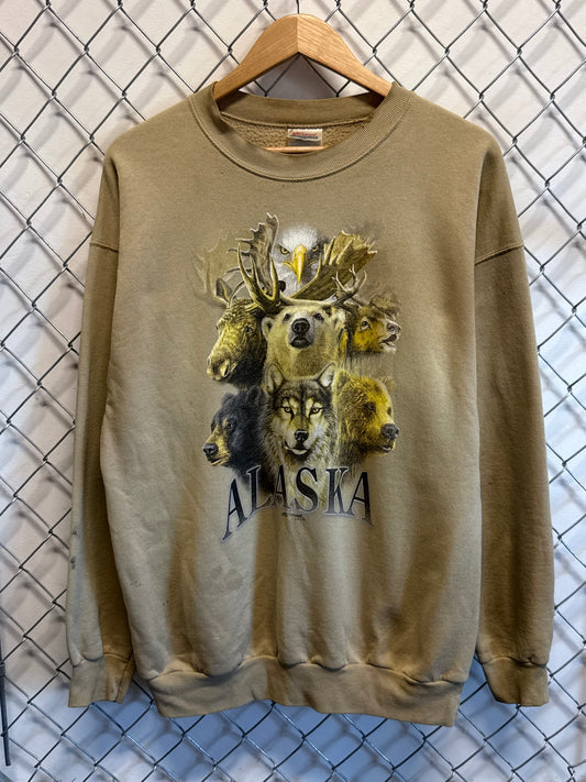 Vintage 90's Alaska Wildlife Animals Nature Crewneck Sweater Size Large