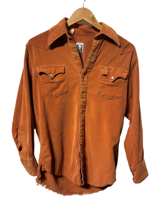 Vintage 90's Karman Brown Corduroy Pearl Snap Western Shirt Size Medium