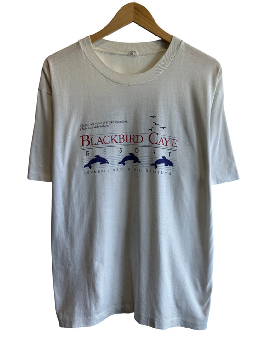 Vintage 90's Blackbird Caye Resort Vacation Dolphins Graphic Tee Size XL
