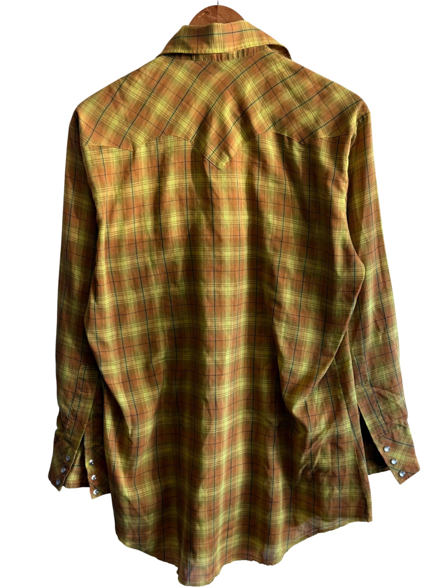 Vintage 70's Plaid Pearl Snap Western Wear Button Up Shirt Size Large
