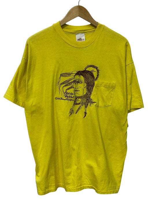 Vintage 90's Crazy Horse Native American Graphic Tee Size XL