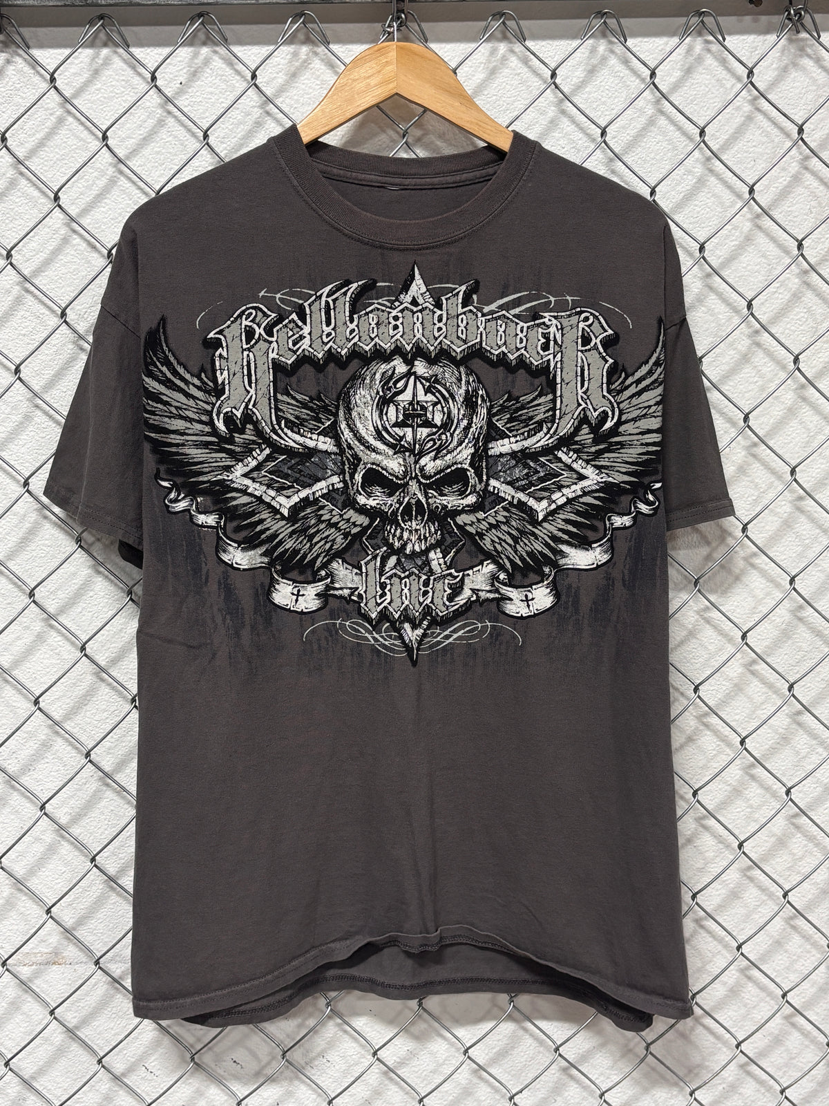 Y2K Hellanbach Affliction Style Skull Graphic Tee Size XL