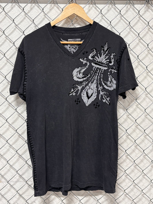 Y2K Affliction Style V Neck Graphic Tee Size Large
