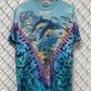 Vintage Liquid Blue Aquatic Life Nature All Over Print AOP Tee Size Large