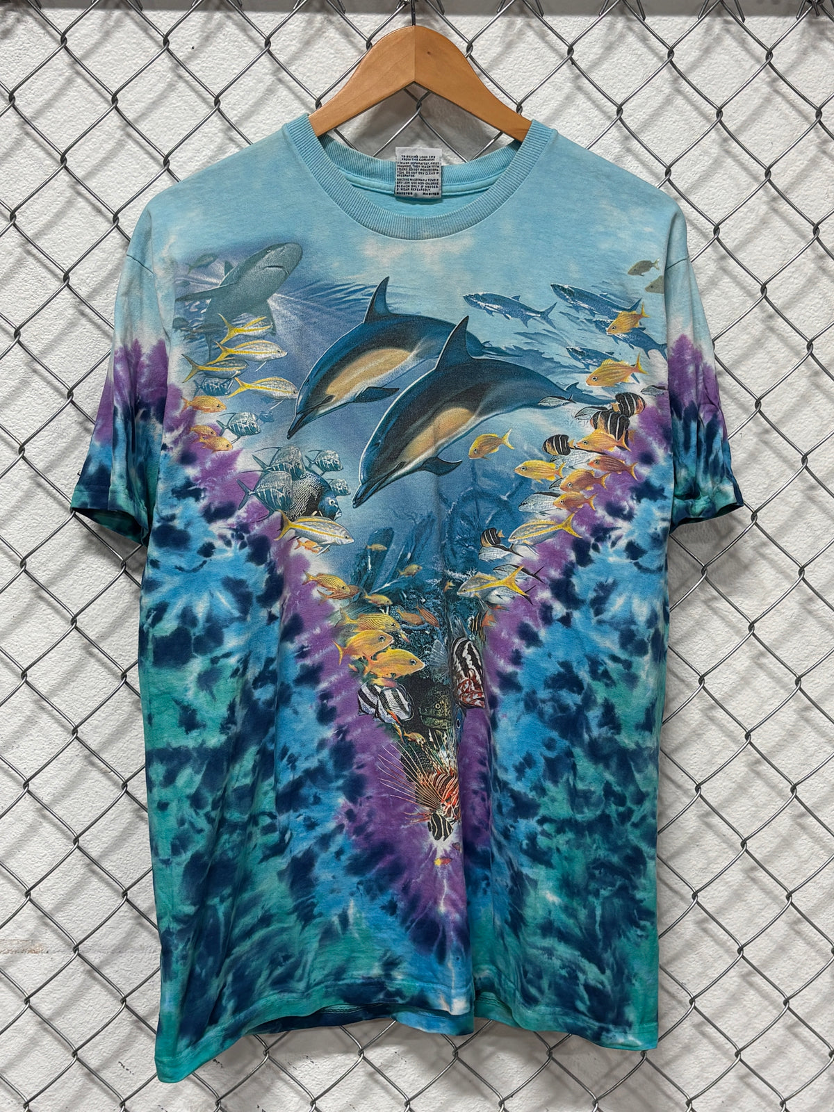 Vintage Liquid Blue Aquatic Life Nature All Over Print AOP Tee Size Large