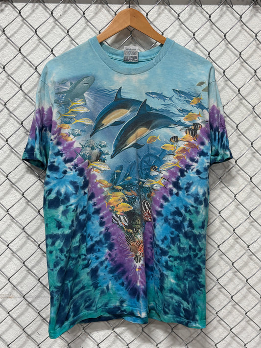 Vintage Liquid Blue Aquatic Life Nature All Over Print AOP Tee Size Large