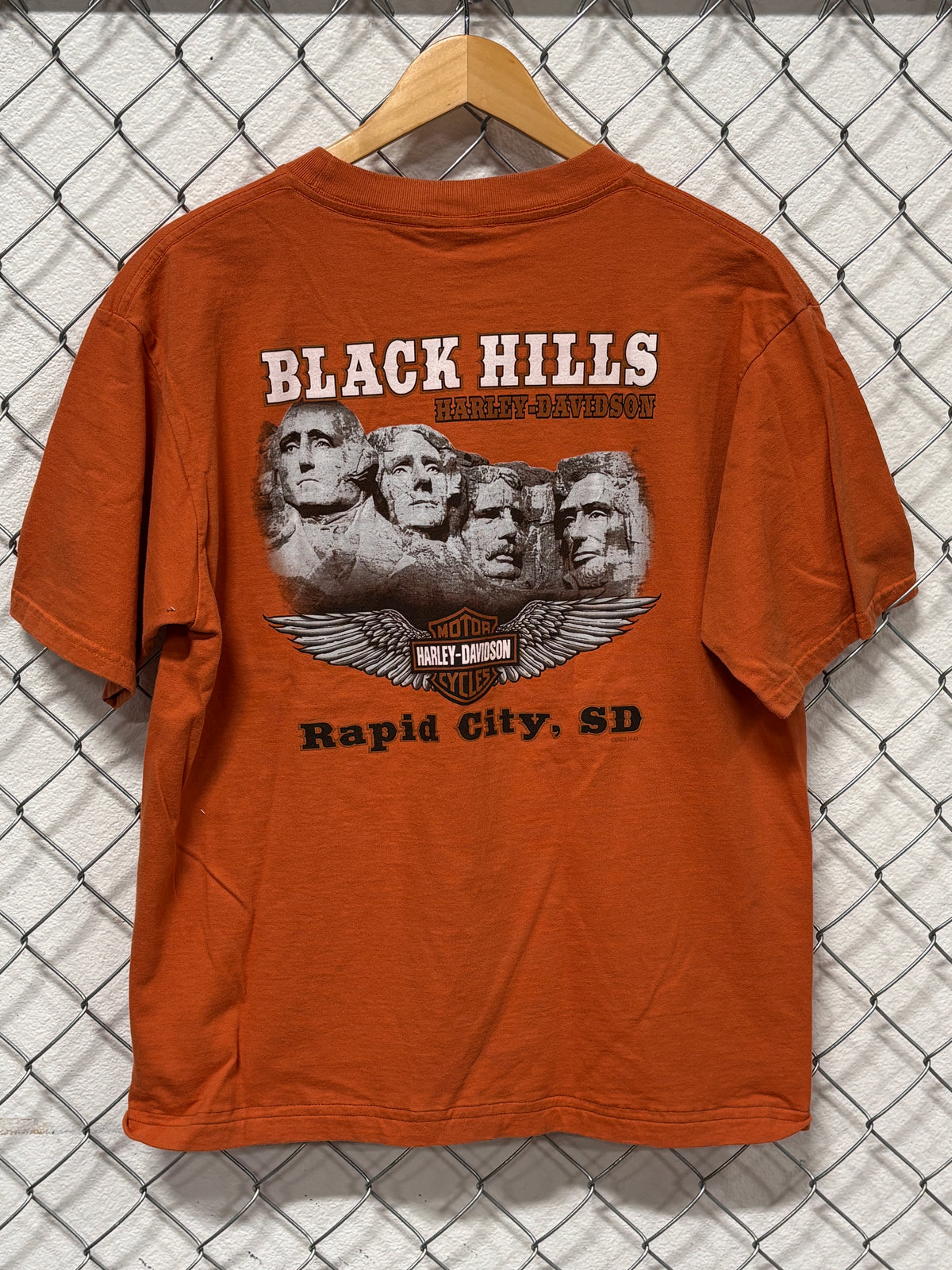 Y2K Harley Davidson Sturgis Biker Rally Orange Graphic Tee Size Large