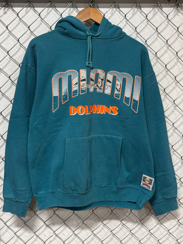 Vintage 1993 Nutmeg Miami Dolphins NFL Teal Blue Hoodie Size Medium