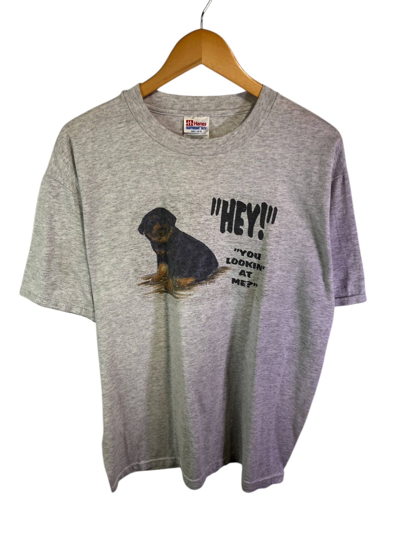 Vintage 90's Rottweiler Hey Funny Graphic Tee Size Large