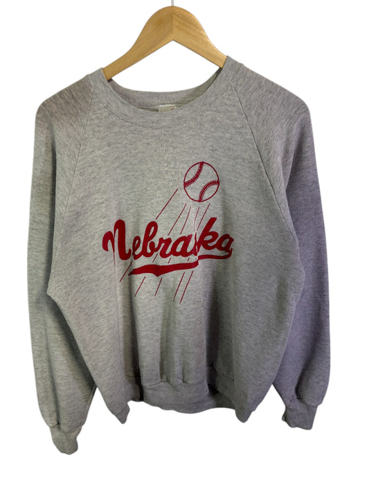 Vintage 90's Jerzees Nebraska Baseball Crewneck Sweater Size Large