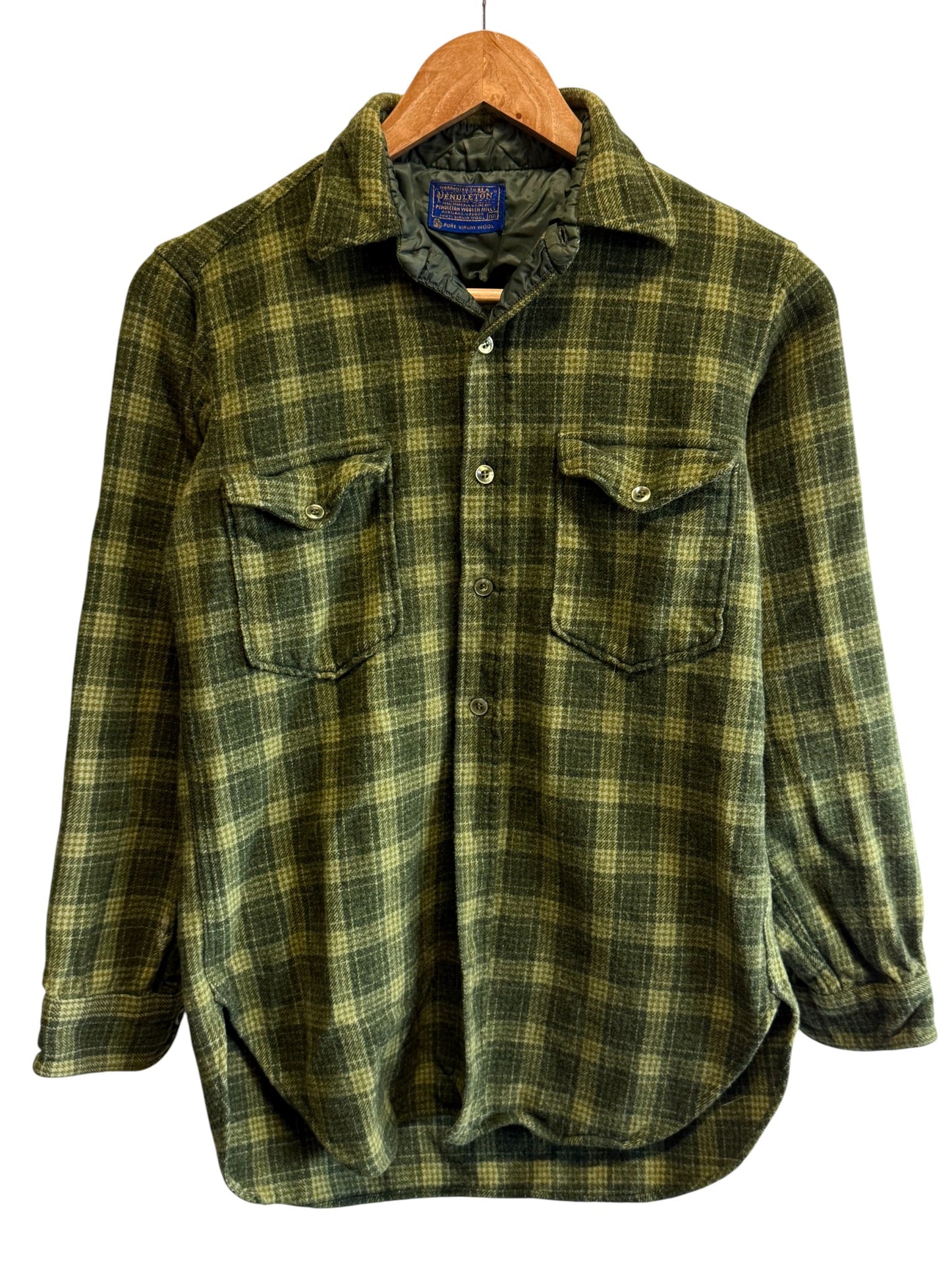 Vintage Pendleton Green Plaid Wool Board Shirt Size Large