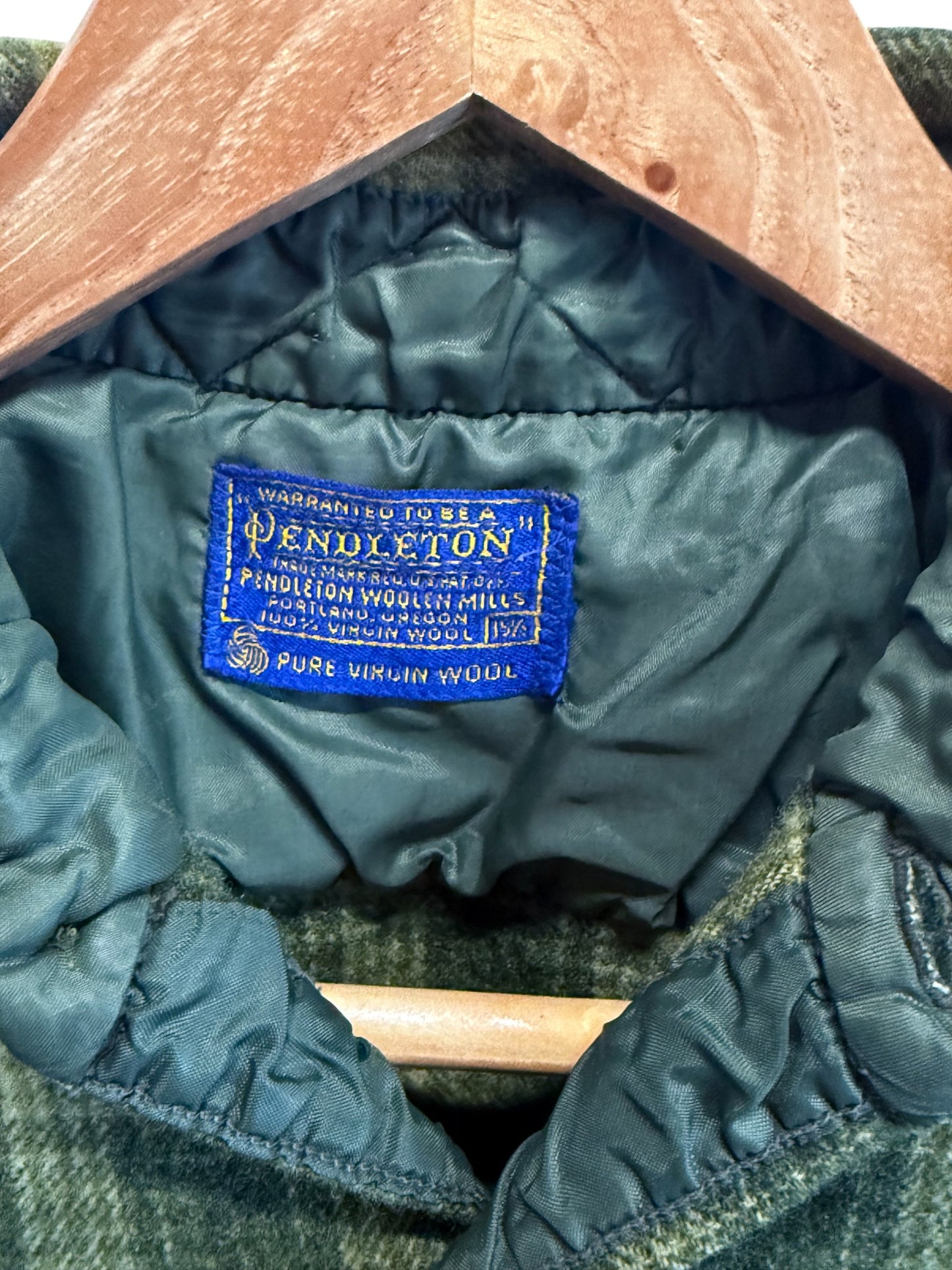 Vintage Pendleton Green Plaid Wool Board Shirt Size Large