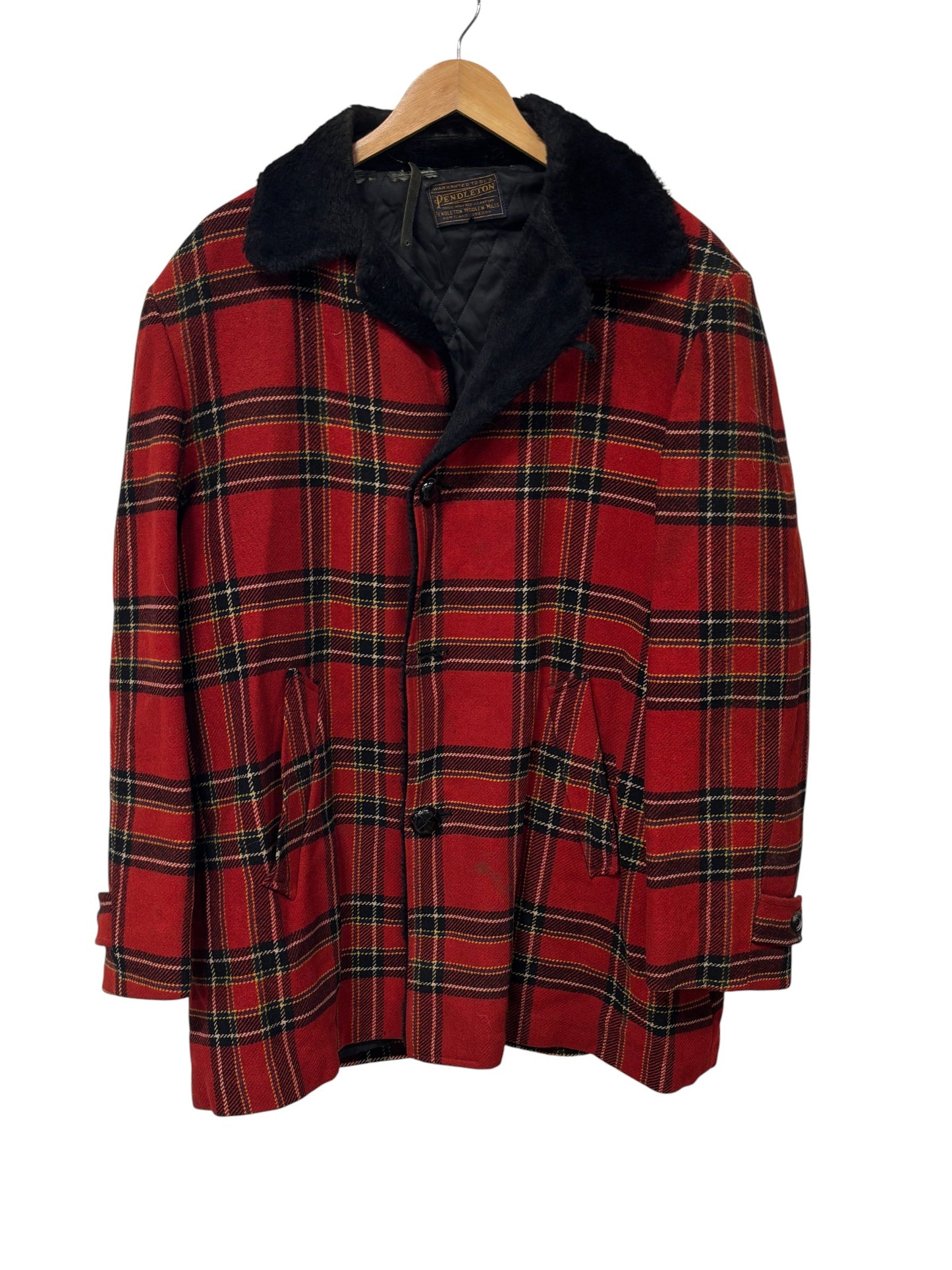 Vintage 1950's Pendleton Checkered Red Plaid Wool Overcoat Size XL