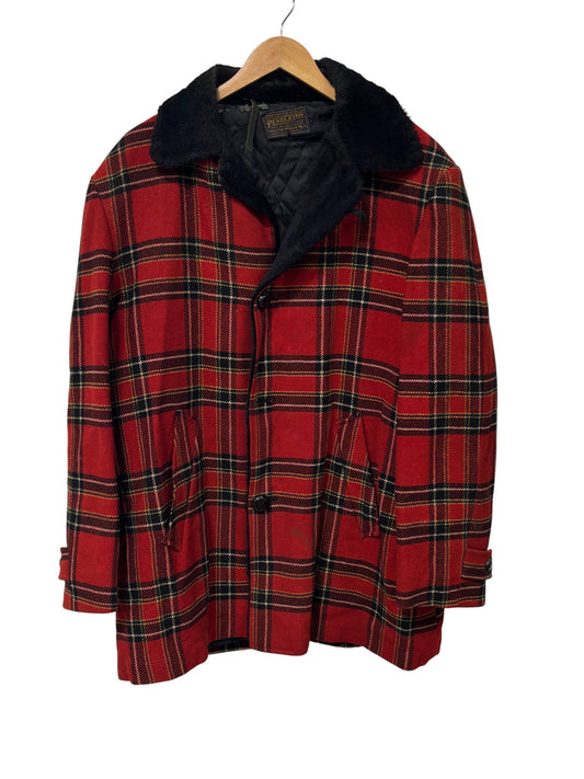 Vintage 1950's Pendleton Checkered Red Plaid Wool Overcoat Size XL