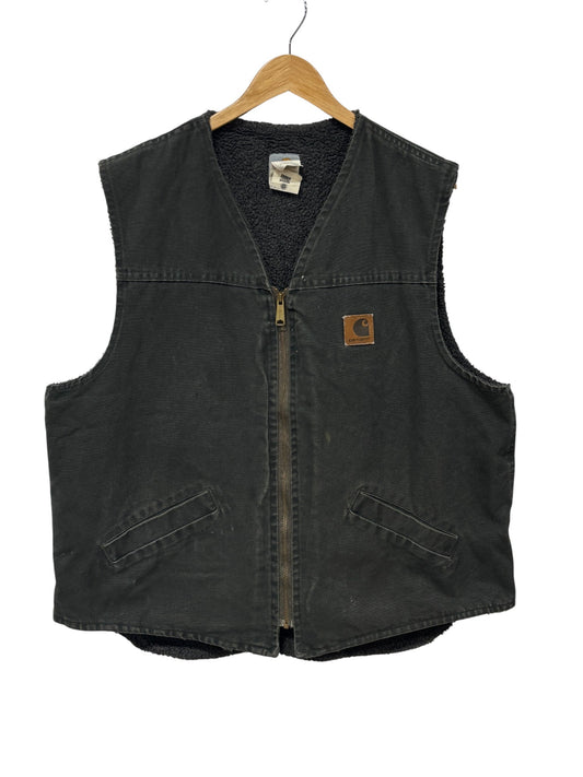 Vintage Carhartt Green Sherpa Lined Zip Up Work Vest Size XL Tall