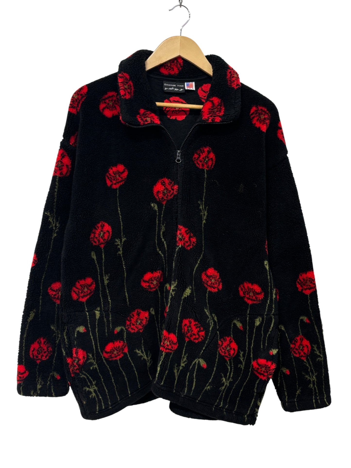 Vintage 90's Roses All Over Print Sherpa Zip Up Jacket Size XL