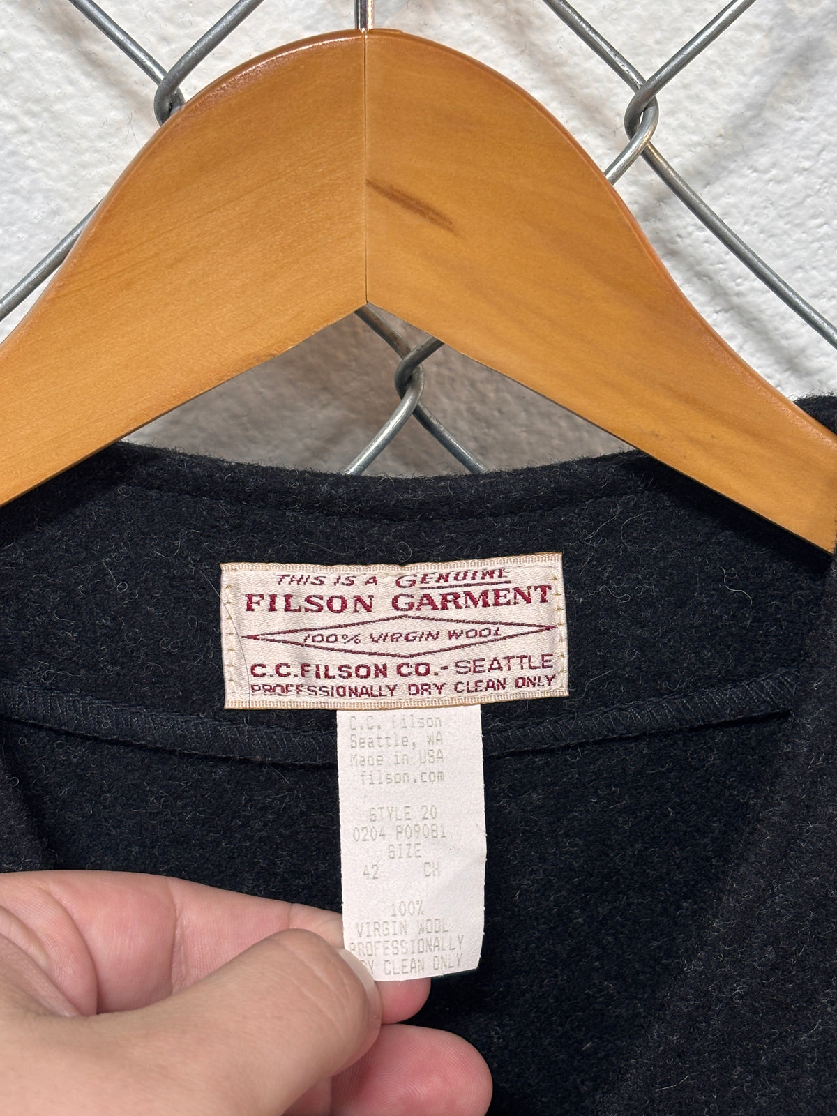 C. C. Filson Virgin Wool Style 20 Black Button Up Vest Size 42 XL