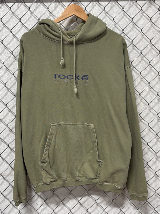 Vintage 90's Rocke Gear Overdyed Green Spell Out Hoodie Size XL