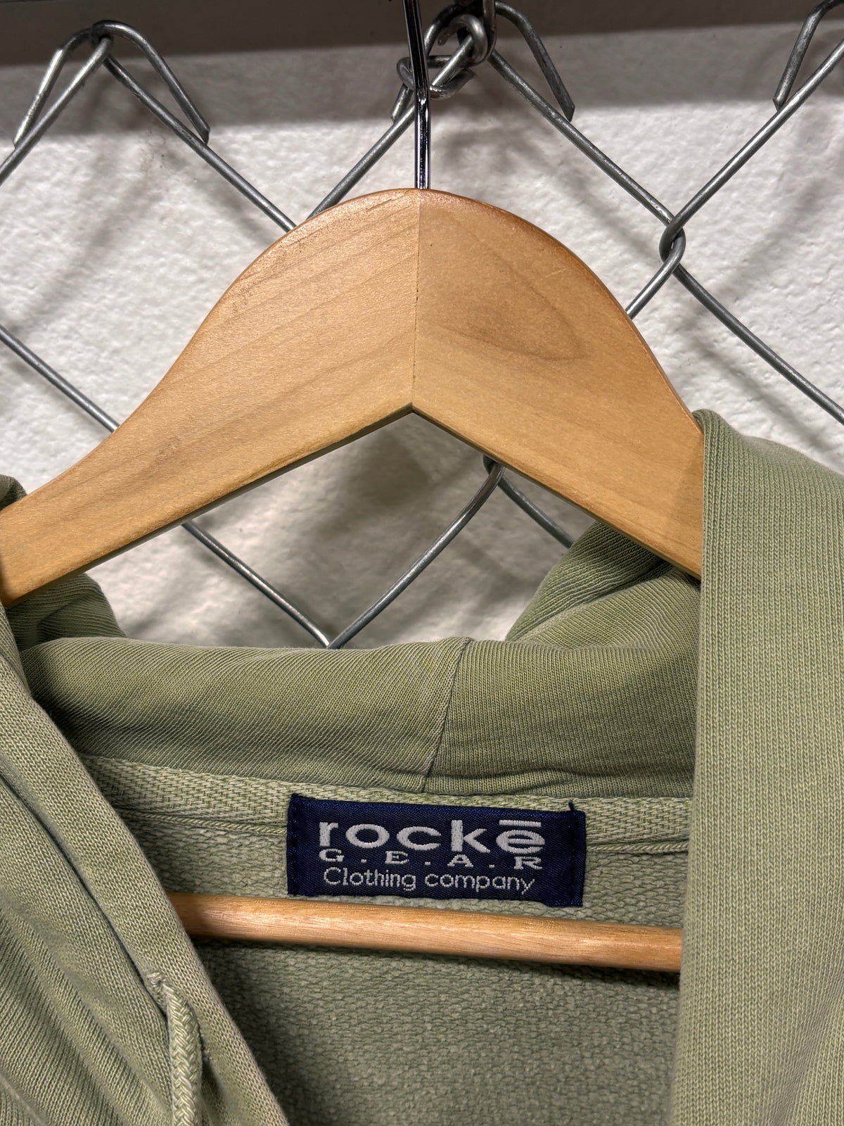 Vintage 90's Rocke Gear Overdyed Green Spell Out Hoodie Size XL