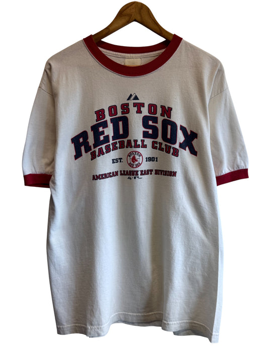 Vintage Y2K Boston Red Sox Baseball Club Ringer Graphic Tee Size Large