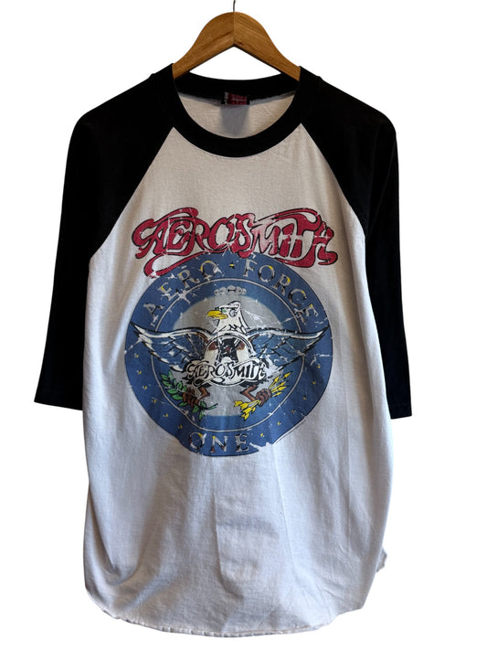 Vintage 1997 Giant Aerosmith Aero Force One Concert 3/4 Sleeve Tee Size Large