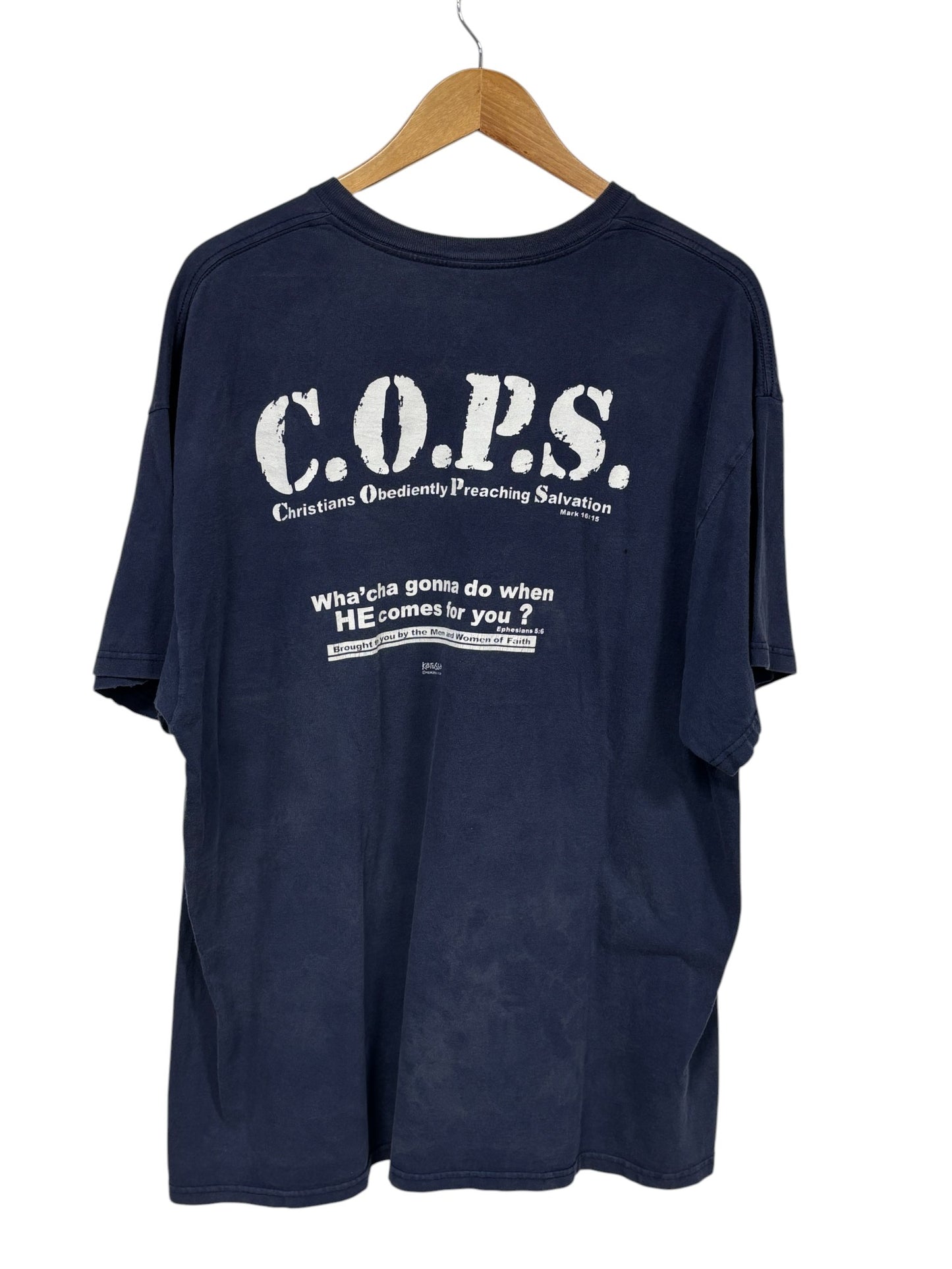 Vintage Y2K COPS Christianity Parody Graphic Tee Size XXL