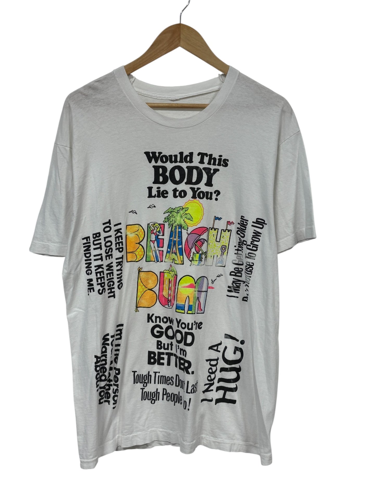 Vintage 80's Beach Bum Would This Body Lie To You Tee Size XL